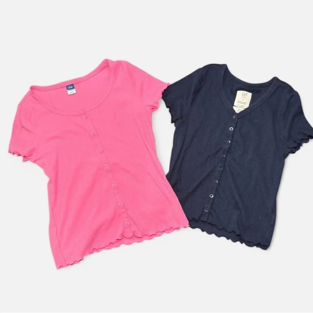 Old Navy Pink and Gap Navy Blue Button-Up Tops